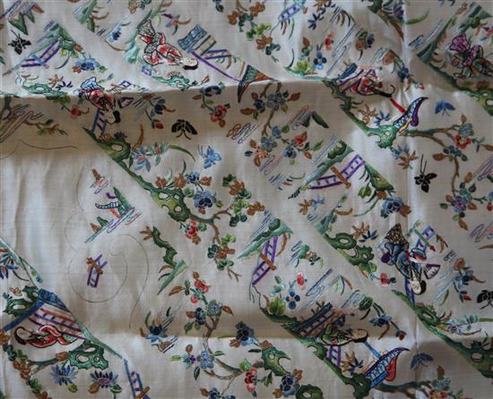 A Chinese embroidered silk collar pattern panel, overall 120 x 72cm, unframed